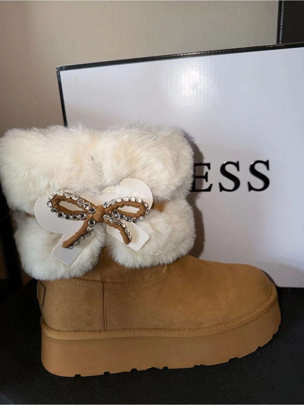GUESS “Dowry” FUR BOOTS with embellished bow 🎀